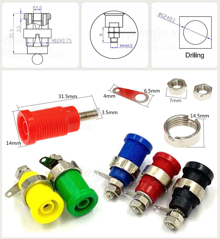 Dalam data teknis, shrouded/ safety banana plug screw ini arus yang dilalui cukup besar juga yakni 25A hingga 32A dengan resistansi kurang dari 12 mΩ. Dan dengan IEC rating tegangan pada 1.000 V CAT III dan 600 V CAT IV. 